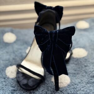 Stuart Weitzman Navy Blue My Bow Velvet Platform Sandal